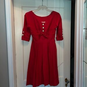 50s Vintage Kay Louise pin tucked red dress pleated